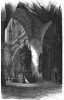 Margeurite praying in the cathedral (Act 4, scene 3) in the opera Faust by Gounod, set design by Charles-Antoine Cambon (possibly for the 1869 production at the Paris Opera).
Source: Bapst, Germain (1893). Essai sur l'histoire du théâtre, p. 553. Paris: Hachette. 